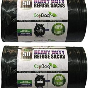 Eco Bag 50 Heavy Duty Refuse Sacks, Black, 2xPack