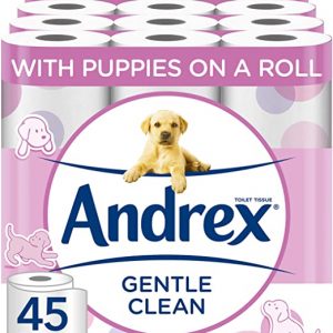 Andrex Gentle Clean Toilet Rolls – 45 Toilet Roll Pack – Bulk Buy Toilet Rolls – Gentle and Soft on Your Family’s Skin – Dermatologically Tested