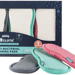 Minky TT78790300 M Cloth Anti-Bacterial Cleaning Pad 3 Pack – Grey, Pink, Green