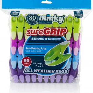 Minky SureGrip Pegs, Assorted colours, Pack of 80