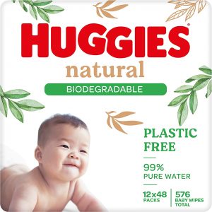 Huggies Natural Care, Baby Wipes – 12 Packs (576 Wipes Total) – Biodegradable Wet Wipes in Recyclable Packaging – 99 Percent Pure Water and Fragrance Free