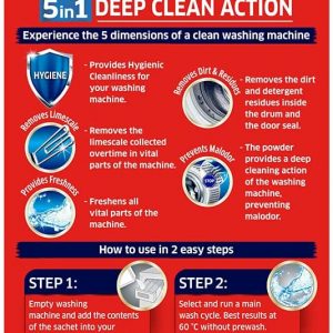 Dylon 5-in-1 Washing Machine Cleaner, 1 Count, Freshener and Limescale Remover, for Cleaning, Single Application Pack.